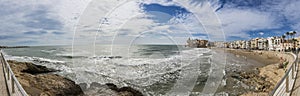 Panoramic view of the San Sebastian Beach, Sitges