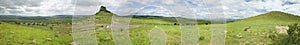 Panoramic view of Sandlwana hill or Sphinx with soldiers graves in foreground, the scene of the Anglo Zulu battle site of January