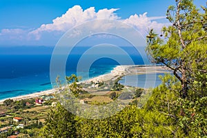 Panoramic view of sandy beach on the island of Lefkada