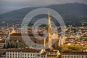 Panoramic view of Santa Croce cathedral in Florence, Italy