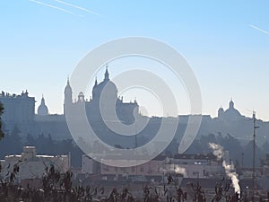 Panoramic view on the Santa Maria Cathedral. Madrid, Spain.