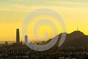 Panoramic view of Santiago de Chile at sunset photo