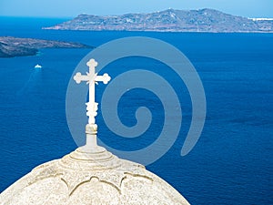 Panoramic view of the Santorini caldera in Greece