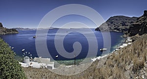 Panoramic view of Santorini from Thirasia island