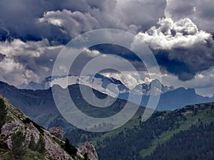 Panoramic view from Sas de Stria, Italy photo