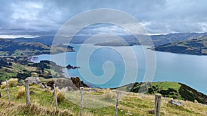 Panoramic view of scenic Banks Peninsula, famous for its bays