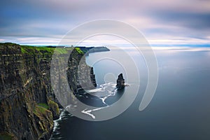 Panoramic view of the scenic Cliffs of Moher in Ireland