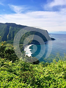 Panoramic view of Scenic cliffs and ocean at Waipiâ€™o Valley on the Big Island of Hawaii