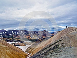 Panoramic view on scenic highland area of Landmannalaugar geothermal area, Fjallabak Nature Reserve in Central Iceland