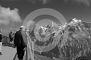 Panoramic view from Schilthorn to Eiger, MÃÂ¶nch and JUngfrau in the Bernese Oberland