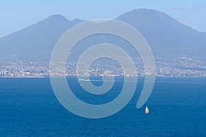 Panoramic view with sea and mount Vesuvius. Napoli (Naples) and