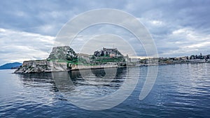 Panoramic view from the sea to the old fortress of Corfu.