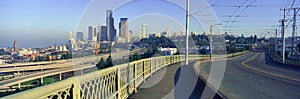 Panoramic view of Seattle, WA skyline in morning