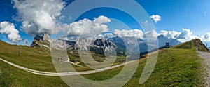 Panoramic view of Seceda peak, Odle mountain range, Gardena Valley, Dolomites, Italy