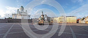 Panoramic view of Senate Square with Helsinki Cathedral, Government Palace and Statue of Alexander II - Helsinki, Finland