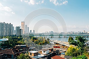 Panoramic view of Seoul city and Han river park in Korea