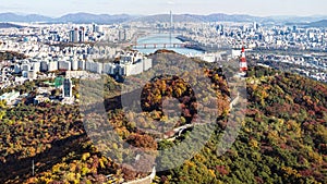 Panoramic view of Seoul city with Hangang River