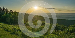 A Panoramic View of the Setting Sun in the Blue Ridge Mountains