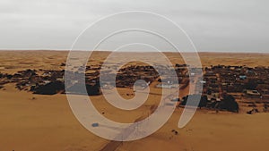 Panoramic view of a settlement in Mauritania. settlement in Mauritania. Settlement. View. 4k. 4k view.Village. Town. A life.