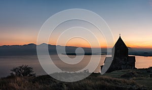 Panoramic view of Sevan Lake at sunset, Armenia