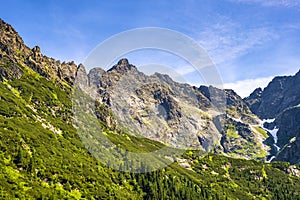 Panoramic view of the Seven Granats ridge - Siedem Granatow - and Zabia Czuba peak within the Zabia Gran range over Rybi Potok photo