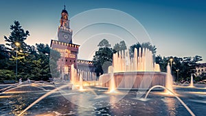 Panoramic view of Sforza Castle in Milan photo