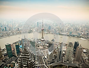 Panoramic view of shanghai at dusk