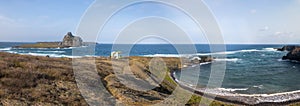 Panoramic view of Sharks Cove Enseada dos TubarÃµes and Secondary Islands view - Fernando de Noronha, Pernambuco, Brazil