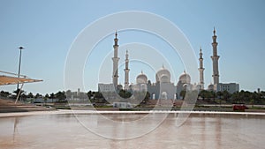 Panoramic view of Sheikh Zayed Grand Mosque in Abu Dhabi, United Arab Emirates on a sunny day