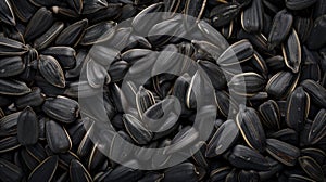 A panoramic view showcases the texture of black sunflower seeds, offering a captivating background. Ai Generated