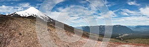 Panoramic view of the side of snow covered Osorno Volcano, Puerto Varas, Patagonia, Chile