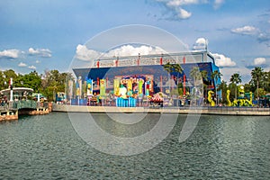 Panoramic view of The simpsons Ride at Universal Studios 22.