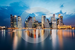 Panoramic view of Singapore skyline at dusk