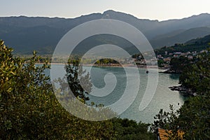 Panoramic view of Skala Potamia and Golden beach, the Aegean sea, Thassos, Greece