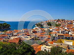 Panoramic view of the Skiathos City, Skiathos Island, Greece