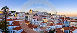 Panoramic view of skyline of Lisbon city, Portugal, many colorful houses in the Alfama district photo