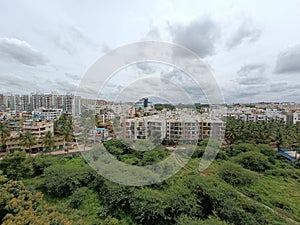 A panoramic view of the skyscrapers in a neighbourhood in Bangalore