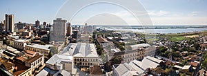 Panoramic view of skyscrapers skyline of Latin American capital of Asuncion city, Paraguay. Embankment of Paraguay river. photo