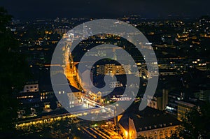 Panoramic view of sleepless city of Ljubljana at night