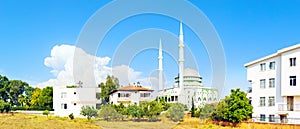 Panoramic view of small beautiful mosque in Side