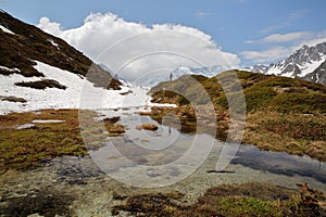 Panoramic view from a small lake close to the Lac du Clou (Clou lake) photo