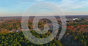 Panoramic view of small quiet american town Boiling Spring near colorful autumn park in South Carolina US