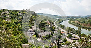 Panoramic view of small town Pocitelj and river Neretva in Bosnia and Herzegovina