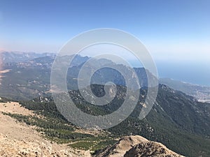 Panoramic view of snow mountains range landscape