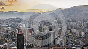 Panoramic view of the south-east part of Quito downtown at sunset