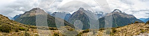 Panoramic view of the Southern Alps at Key Summit, Fiordland National Park in New Zealand