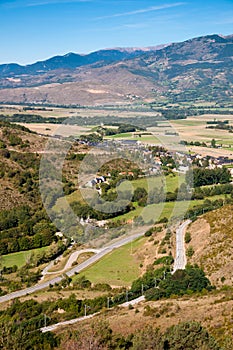 Panoramic view of spanish pirineos and Alp village