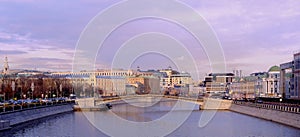 Panoramic view of spring Moscow from the Maly Kamenny bridge.