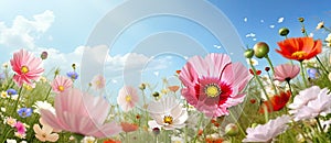 Panoramic view of spring wild flowers in a meadow - AI Generated