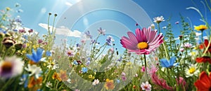 Panoramic view of spring wild flowers in a meadow - AI Generated